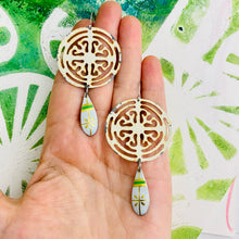Load image into Gallery viewer, Open Mandala Golden Seeds Upcycled Tin Earrings