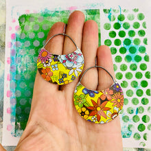 Load image into Gallery viewer, Overall Flowers Crescent Circles Tin Earrings