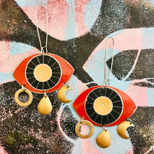 Load image into Gallery viewer, Protective Red Eye Talisman Zero Waste Tin Earrings