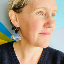 Load image into Gallery viewer, Delft Blue Geometric Edge Upcycled Tin Earrings