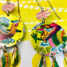 Load image into Gallery viewer, Dragon &amp; Phoenix Tin Chandelier Earrings