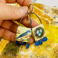 Load image into Gallery viewer, Bluebird &amp; Nest Rectdangles Upcycled Tin Earrings