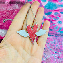 Load image into Gallery viewer, Sufi Heart Shimmery Crimson Upcycled Tin Necklace