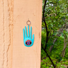 Load image into Gallery viewer, Large Hamsa In Tuquiose &amp; Red Tin Necklace or Wall Art