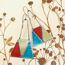 Load image into Gallery viewer, Long Triangles Tesserae Arched Wire Tin Earrings