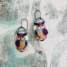 Load image into Gallery viewer, Little Owls Oval Upcycled Tin Earrings