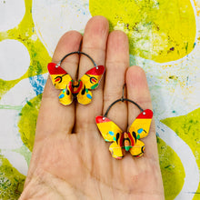 Load image into Gallery viewer, Shimmery Gold &amp; Scarlet Small Butterflies Upcycled Tin Earrings