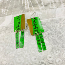 Load image into Gallery viewer, Bright Green Kanji Windows Upcycled Tin Earrings