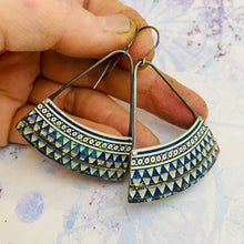 Load image into Gallery viewer, Delft Blue Geometric Edge Upcycled Tin Earrings