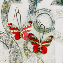 Load image into Gallery viewer, Rustic Red &amp; Gold Butterflies Upcycled Tin Earrings