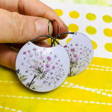 Load image into Gallery viewer, Purple-y Pink Allium Blossoms Circles Upcycled Tin Earrings