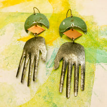 Load image into Gallery viewer, Gray Hand Talisman Zero Waste Tin Earrings