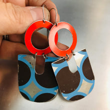 Load image into Gallery viewer, Sky, Chocolate &amp; Scarlet Chunky Horseshoes Zero Waste Tin Earrings