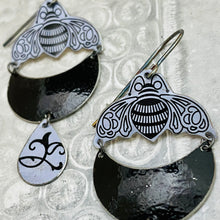 Load image into Gallery viewer, Midnight Moon Bees Upcycled Tin Earrings