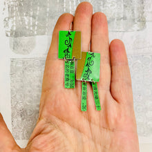 Load image into Gallery viewer, Bright Green Kanji Windows Upcycled Tin Earrings