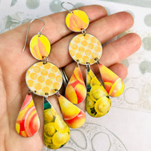 Load image into Gallery viewer, Dots &amp; Fruits &amp; Leaves Zero Waste Tin Chandelier Earrings