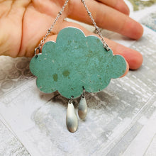 Load image into Gallery viewer, Dusty Aqua Rain Cloud Too Upcycled Tin Necklace