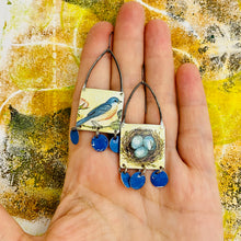 Load image into Gallery viewer, Bluebird &amp; Nest Rectdangles Upcycled Tin Earrings