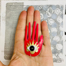 Load image into Gallery viewer, Large Hamsa In Cerise &amp; Gold Tin Wall Art