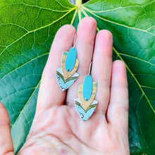 Load image into Gallery viewer, Pale Seafoam &amp; Pink Reuleaux Triangle Upcycled Teardrop Tin Earrings