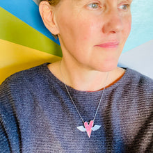 Load image into Gallery viewer, Sufi Heart Shimmery Crimson Upcycled Tin Necklace