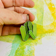 Load image into Gallery viewer, Mossy Tourmaline Upcycled Tin Earrings