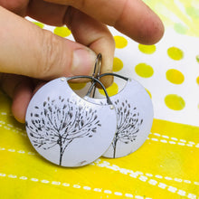 Load image into Gallery viewer, Charcoal Allium Blossoms Circles Upcycled Tin Earrings