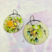 Load image into Gallery viewer, Vintage Flowers on Cream Circles Upcycled Tin Earrings