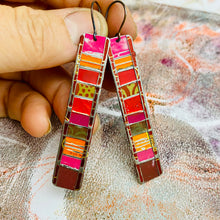 Load image into Gallery viewer, Fenced &amp; Folded Mixed Reds Rectangle Tin Earrings
