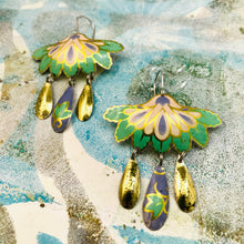 Load image into Gallery viewer, Green &amp; Golds Botanical Tin Chandelier Earrings