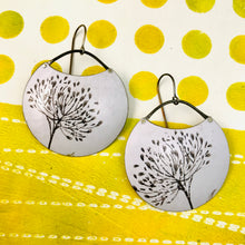 Load image into Gallery viewer, Charcoal Allium Blossoms Circles Upcycled Tin Earrings
