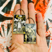 Load image into Gallery viewer, The Devil &amp; The Tower Tarot Tin Earrings