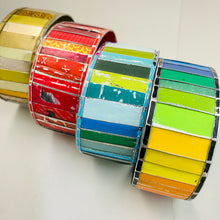 Load image into Gallery viewer, Rainbow Fenced Upcycled Tesserae Tin Cuff