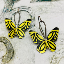 Load image into Gallery viewer, Black and Gold Small Butterflies Upcycled Tin Earrings