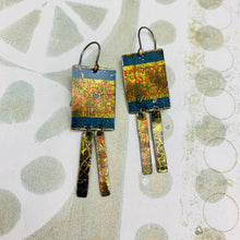 Load image into Gallery viewer, Antique Gold &amp; Blue Windows Upcycled Tin Earrings