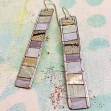 Load image into Gallery viewer, Fenced &amp; Folded Whites Rectangle Tin Earrings