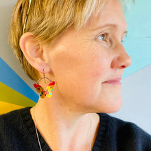 Load image into Gallery viewer, Shimmery Gold &amp; Scarlet Small Butterflies Upcycled Tin Earrings