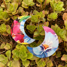 Load image into Gallery viewer, Pansies Big Moons Upcycled Tin Earrings