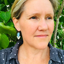 Load image into Gallery viewer, Pale Seafoam &amp; Pink Reuleaux Triangle Upcycled Teardrop Tin Earrings