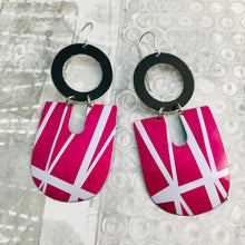 Load image into Gallery viewer, White Lines on Magenta Chunky Horseshoes Zero Waste Tin Earrings