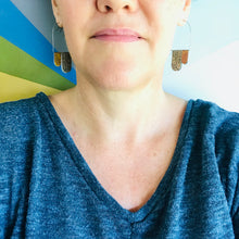 Load image into Gallery viewer, Midnight Blue &amp; Rose Gold Mixed Patterns Arch Dangle Tin Earrings