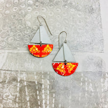 Load image into Gallery viewer, Vintage Scarlet &amp; Gold Upcycled Tin Sailboat Earrings