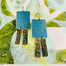 Load image into Gallery viewer, Teal Screened Windows Upcycled Tin Earrings