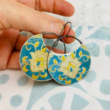 Load image into Gallery viewer, Distressed Vintage Blues Upcycled Circle Earrings