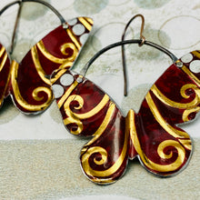 Load image into Gallery viewer, Golden Spiral Butterflies Upcycled Tin Earrings