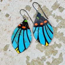 Load image into Gallery viewer, Big Blue Petals Upcycled Pod Tin Earrings