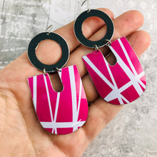 Load image into Gallery viewer, White Lines on Magenta Chunky Horseshoes Zero Waste Tin Earrings