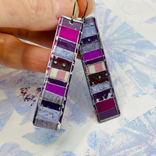 Load image into Gallery viewer, Fenced Mixed Plums Rectangle Tin Earrings