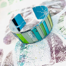 Load image into Gallery viewer, Fenced Aquas Upcycled Tesserae Tin Cuff