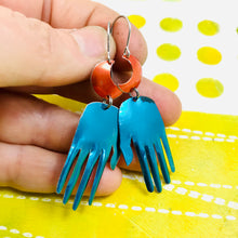 Load image into Gallery viewer, Maker Moons In Shimmery Peacock &amp;  Sunset Talisman Zero Waste Tin Earrings